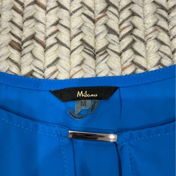 Milano Blue Keyhole Short Sleeve Blouse - Picture 6 of 8